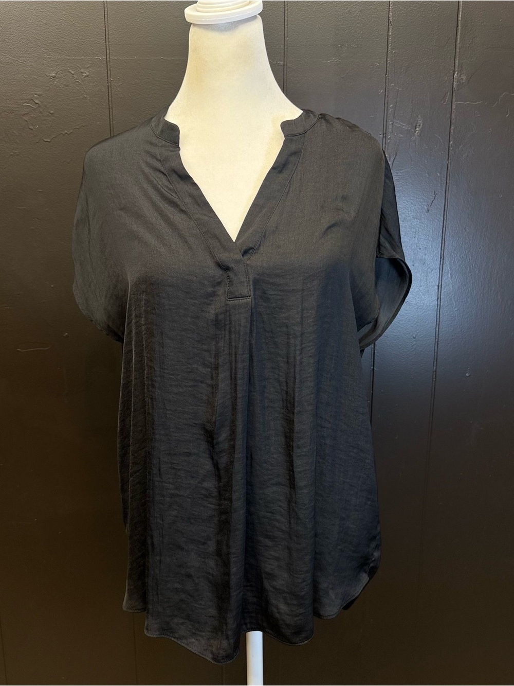 Rachel Black Split V-Neck Short Sleeve Blouse